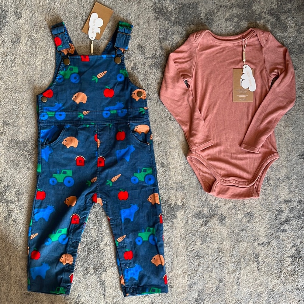 2-piece kids long sleeve onesie and corduroy overalls set